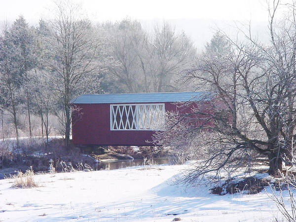 Red Art Print featuring the photograph Covered Bridge by Christine Lathrop