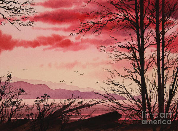 Sunset Art Print featuring the painting Crimson Shore by James Williamson