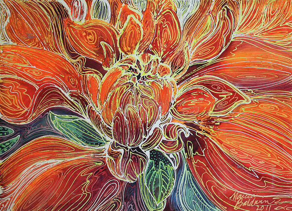 Dahlia Art Print featuring the painting Dahlia Floral Abstract by Marcia Baldwin