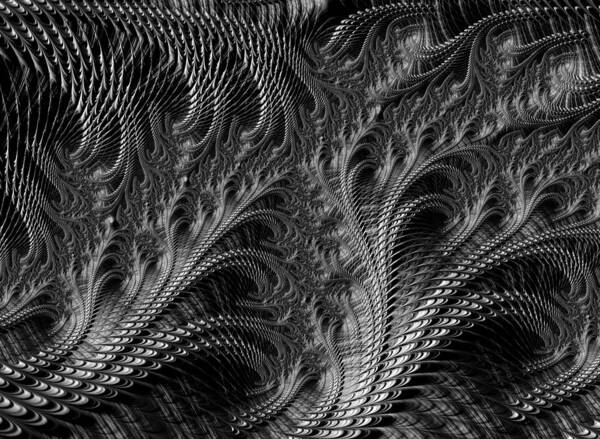 Fractal Art Print featuring the digital art Dark loops - black and white fractal abstract by Matthias Hauser