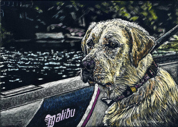 Dogs Paintings Art Print featuring the painting Dawson at the Lake by Robert Goudreau