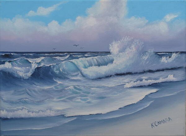 Seascape Art Print featuring the painting Day at the Beach by Kathie Camara