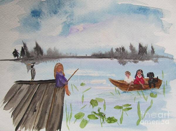 Children Art Print featuring the painting Day of Fishing by Susan Voidets