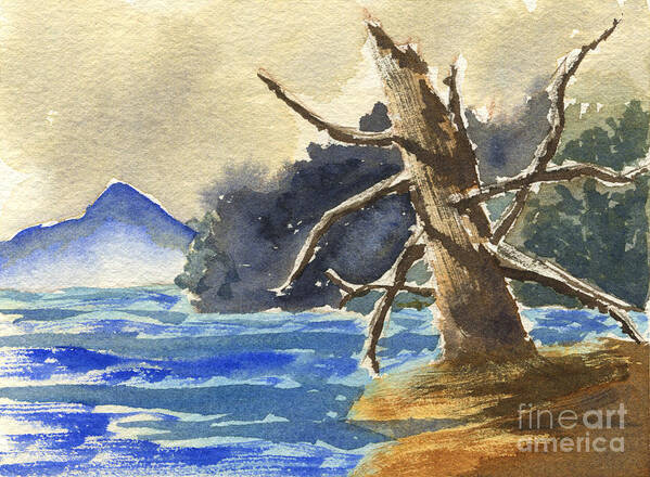 Dead Tree Art Print featuring the painting Dead Tree by the Lake by Beverly Claire Kaiya