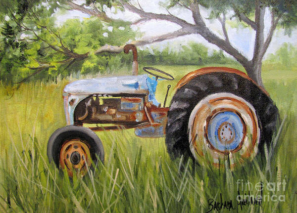 Blue Art Print featuring the painting Dena's Blue Tractor by Barbara Haviland