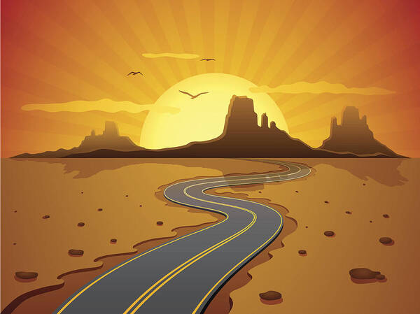 Scenics Art Print featuring the drawing Desert Road by AlonzoDesign
