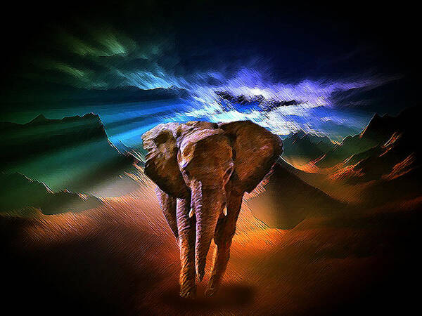 Elephant Art Print featuring the digital art Desert Stroll by Michael Pittas