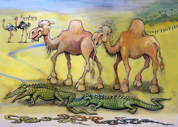 Camel Art Print featuring the painting Desert Beasts by Kevin Middleton