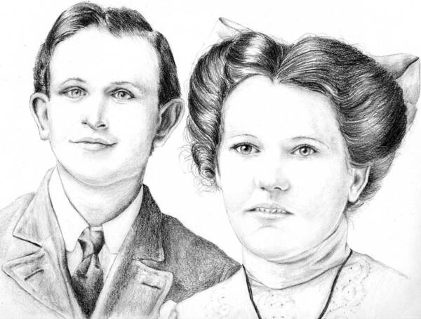 Portraits Art Print featuring the drawing Dobson Wedding by Mike Ivey