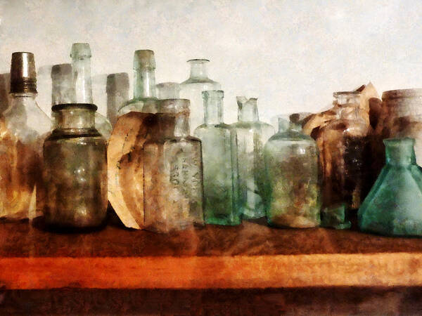 Medicine Bottles Art Print featuring the photograph Doctor - Row of Medicine Bottles by Susan Savad