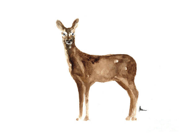 Doe Art Print featuring the painting Doe original artwork watercolor painting by Joanna Szmerdt