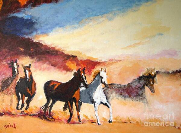 Horses Art Print featuring the painting Dust in the Wind by Judy Kay