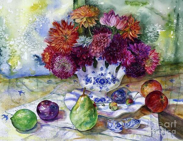 Dutch Art Print featuring the painting Dutch Dahlia Delights by Cynthia Pride