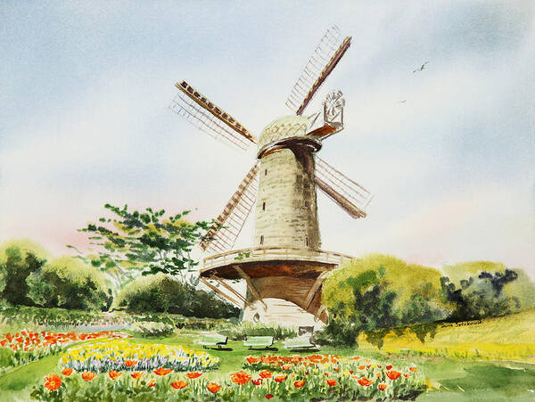Windmill Art Print featuring the painting Dutch Windmill in San Francisco by Irina Sztukowski
