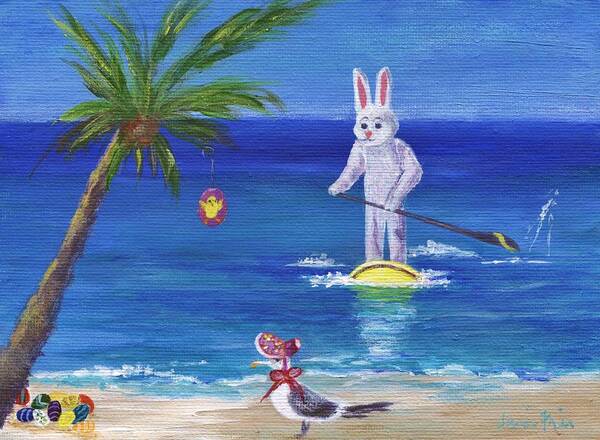 Beach Art Print featuring the painting E Bunny at the Beach by Jamie Frier