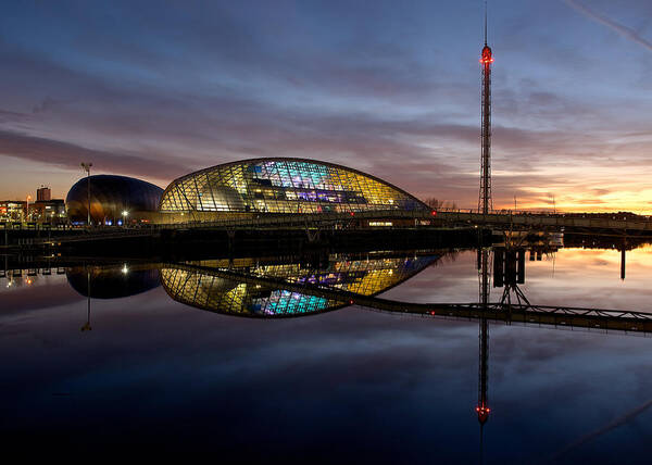 Cityscape Art Print featuring the photograph Early Evening reflections of the science Centre by Stephen Taylor