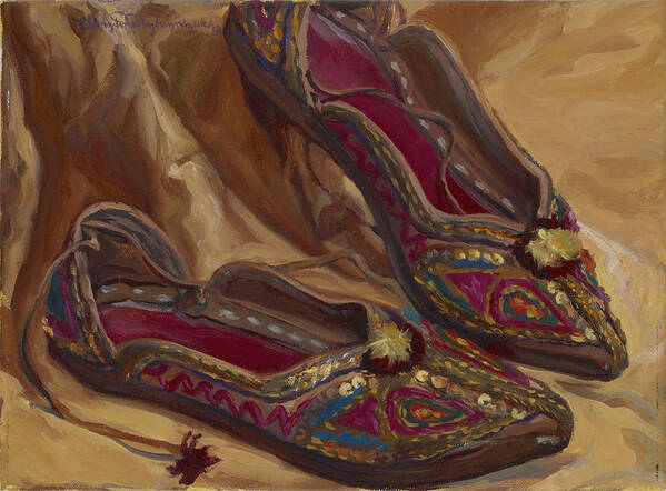 East Indian Art Print featuring the painting East indian shoes by Christine Lytwynczuk