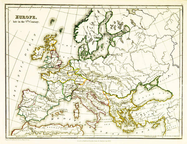History Art Print featuring the photograph Europe Map, After Fall Of Roman Empire by British Library
