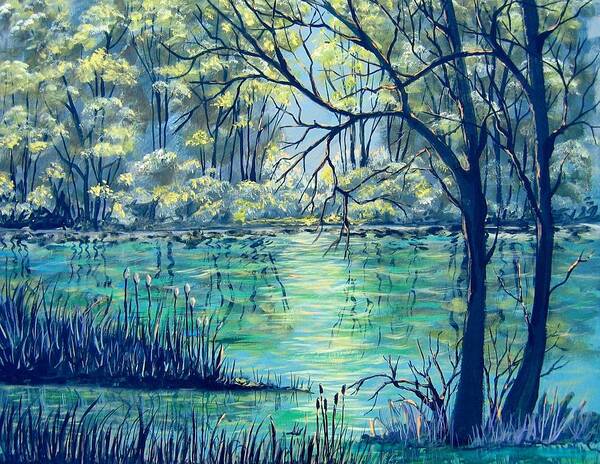 Trees Art Print featuring the painting Evening at the Bayou by Suzanne Theis