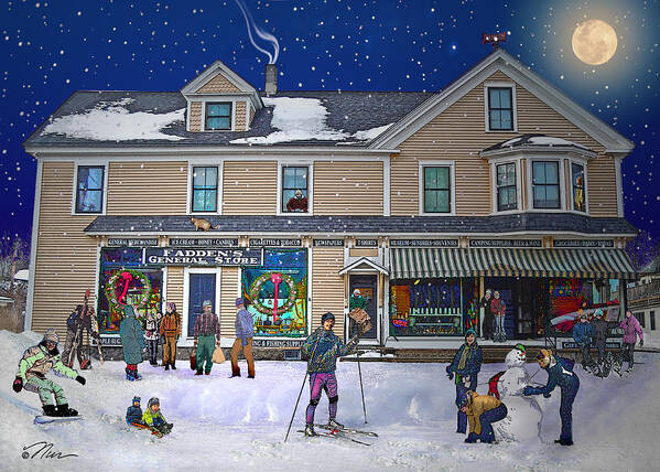 Faddens General Store Art Print featuring the digital art Faddens General Store in North Woodstock NH by Nancy Griswold