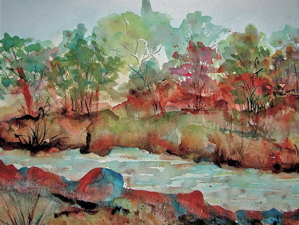 Fall Art Print featuring the painting Fall by the River by Anna Ruzsan