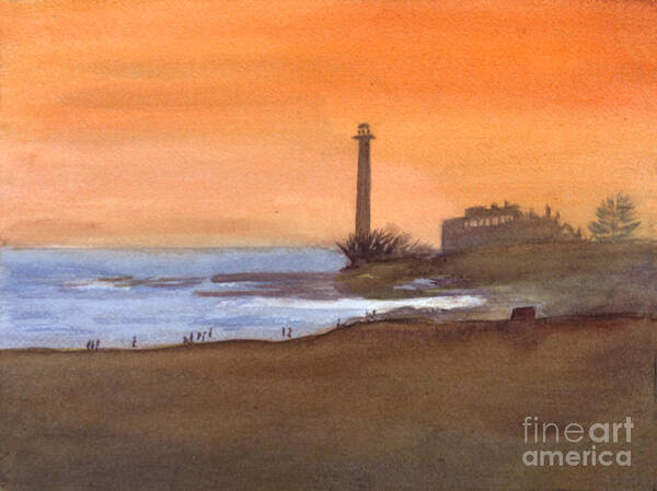 Beach Art Print featuring the painting Faro de Maspalomas Grand Canaria by Donna Walsh