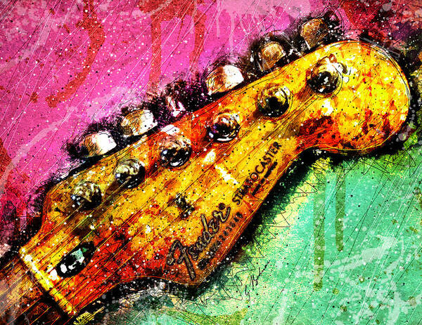 Fender Guitar Art Print featuring the digital art Fender Headstock 1 by Gary Bodnar