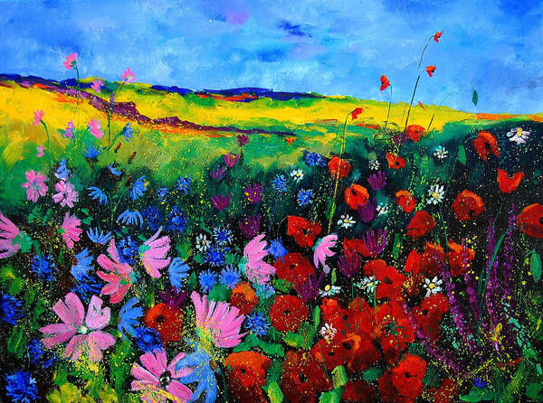 Poppies Art Print featuring the painting Field flowers by Pol Ledent