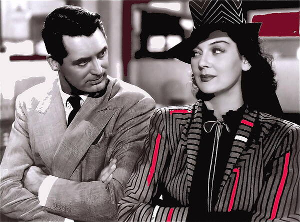 Film Homage Cary Grant Rosalind Russell Howard Hawks His Girl Friday 1940-2008 Toned Color Added Art Print featuring the photograph Film homage Cary Grant Rosalind Russell Howard Hawks His Girl Friday 1940-2008 by David Lee Guss