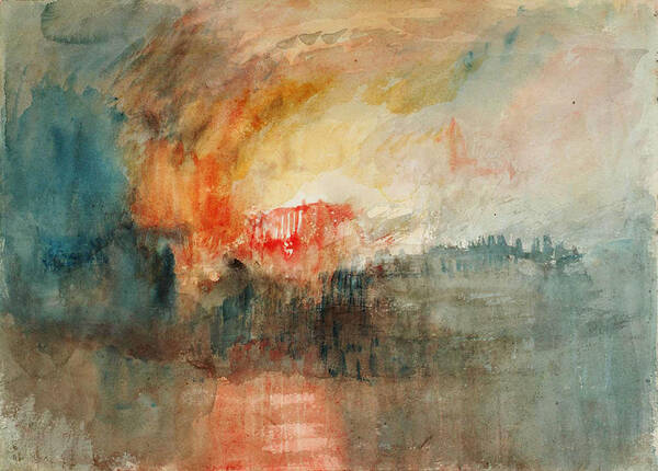 Fire At The Grand Storehouse Of The Tower Of Londonjoseph Mallord William Turner Art Print featuring the painting Fire at the Grand Storehouse of the Tower of London by Celestial Images