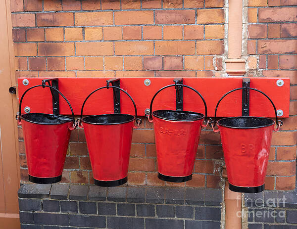 Fire Art Print featuring the photograph Fire buckets at Toddington Railway Station by Louise Heusinkveld