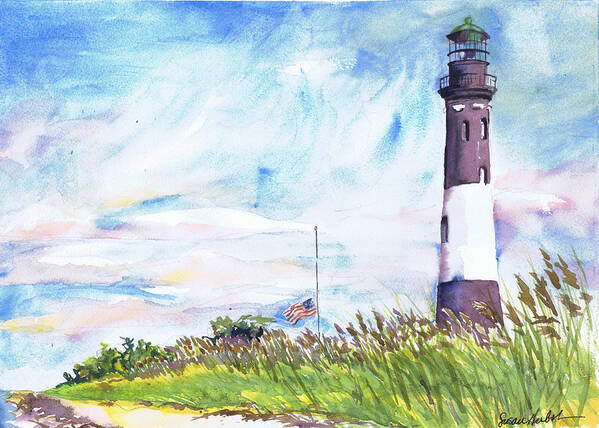 Fire Island Lighthouse Art Print featuring the painting Fire Island Lighthouse Late Summer by Susan Herbst