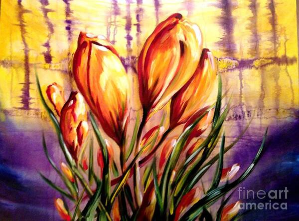 Spring Art Print featuring the painting First Blooms Of Spring by Karen Ferrand Carroll