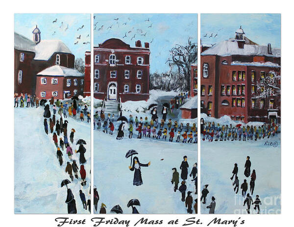Waltham Art Print featuring the painting First Friday Mass at Saint Mary's by Rita Brown