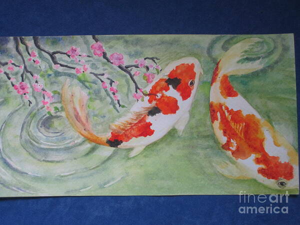 Koi Art Print featuring the painting First Spring Days by Lynn Maverick Denzer