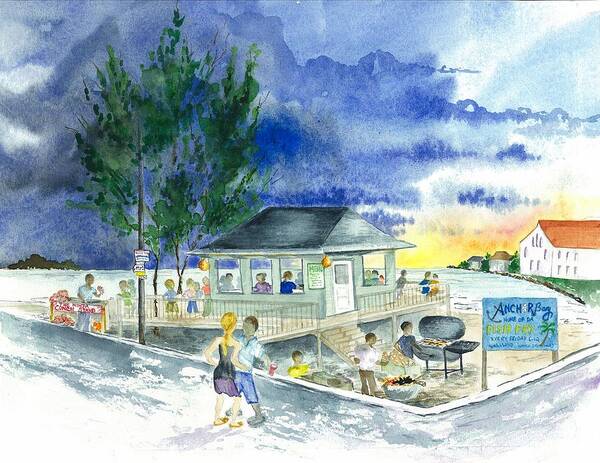 Eleuthera Art Art Print featuring the painting Fish fry at Governors Harbor by Maria McBride