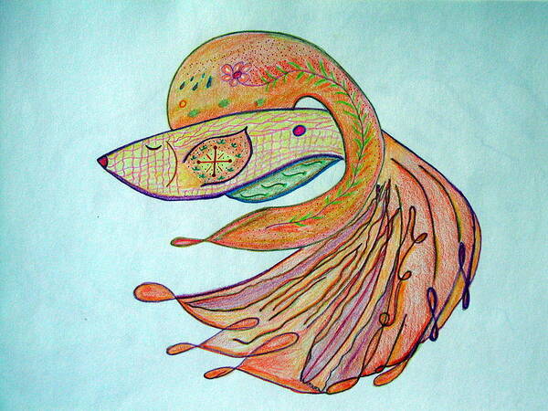 Aquatic Art Print featuring the drawing FishstiqueArt 2009 by Elmer Baez