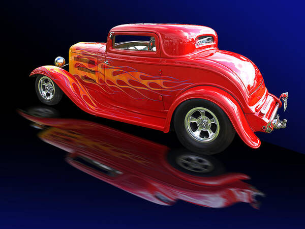 Hotrod Art Print featuring the photograph Flaming Roadster by Gill Billington