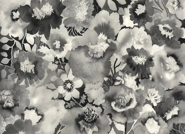 Pattern Art Print featuring the painting Floral in Black and White by Neela Pushparaj