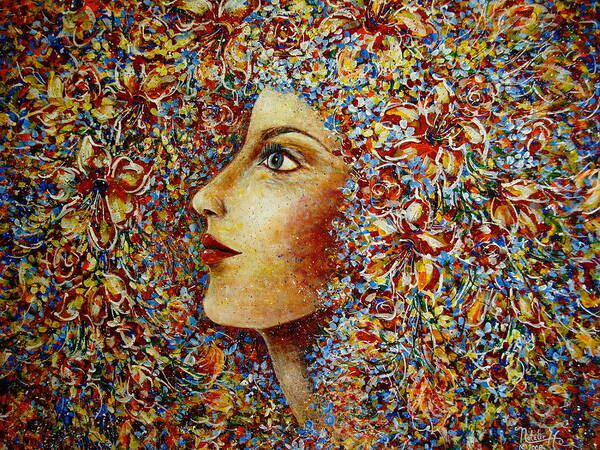 Flower Goddess Art Print featuring the painting Flower Goddess. by Natalie Holland