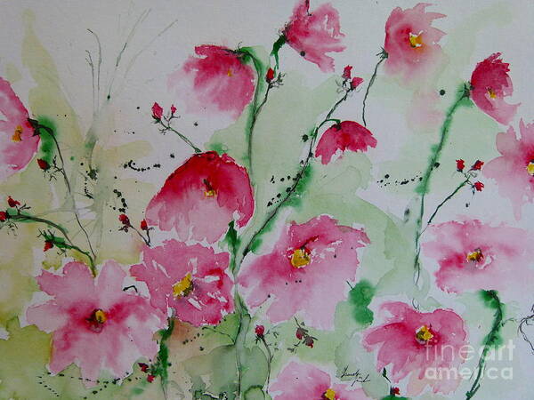 Flowers Art Print featuring the painting Flowers - watercolor painting by Ismeta Gruenwald