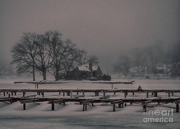 Island Art Print featuring the photograph Foggy Frozen Island on the Lake by Mark Miller