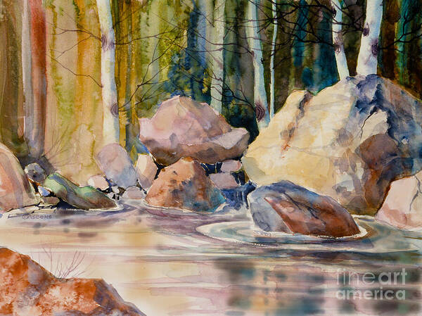 Forest And River Art Print featuring the painting Forest and River by Teresa Ascone