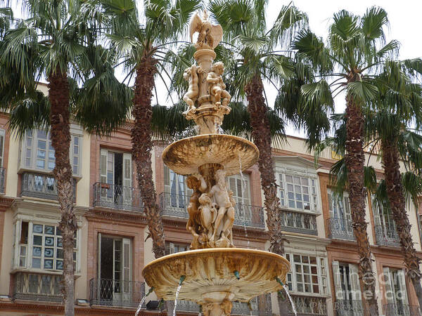 Fountain Art Print featuring the photograph Fountain and Palms - Malaga by Phil Banks