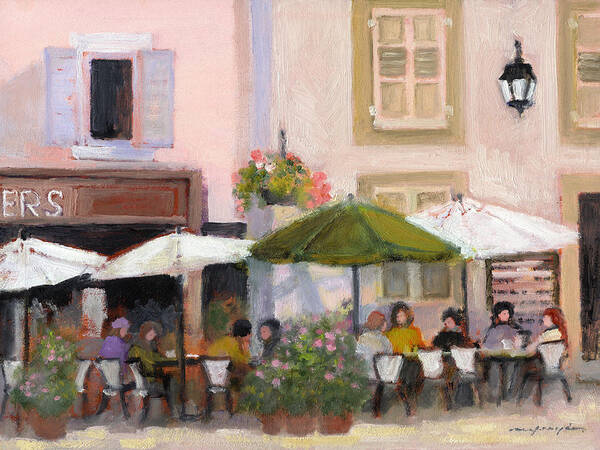Country Cafe Art Print featuring the painting French Country Cafe by J Reifsnyder