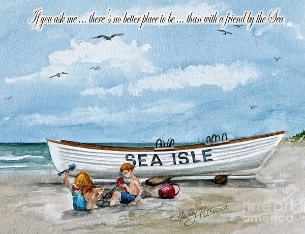 Sea Isle City Lifeguard Boat Art Print featuring the painting Friends By The Sea by Nancy Patterson