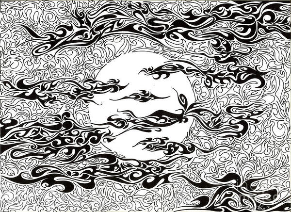 Doodle Art Print featuring the painting Full Moon on a Cloudy Night by Anushree Santhosh