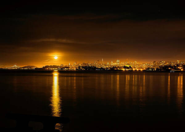 Cityscape Art Print featuring the photograph Full Moon rising over San Francisco by Steven Reed