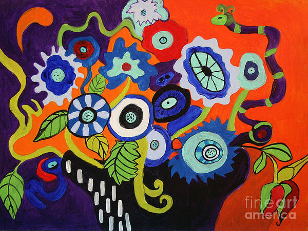 Still Life Art Print featuring the painting Funky Flowers 2 by Alison Caltrider