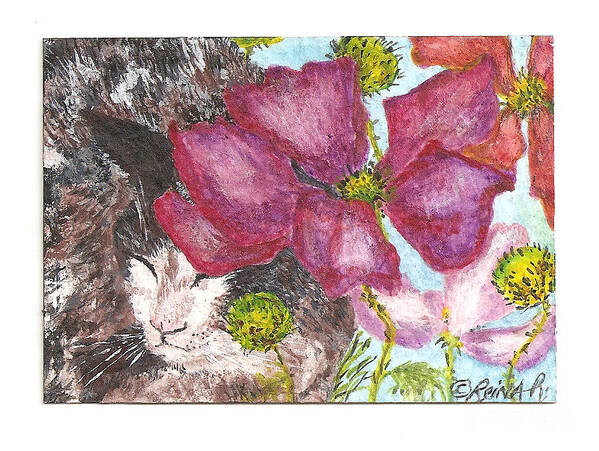Cats Art Print featuring the painting Garden Nap by Reina Resto